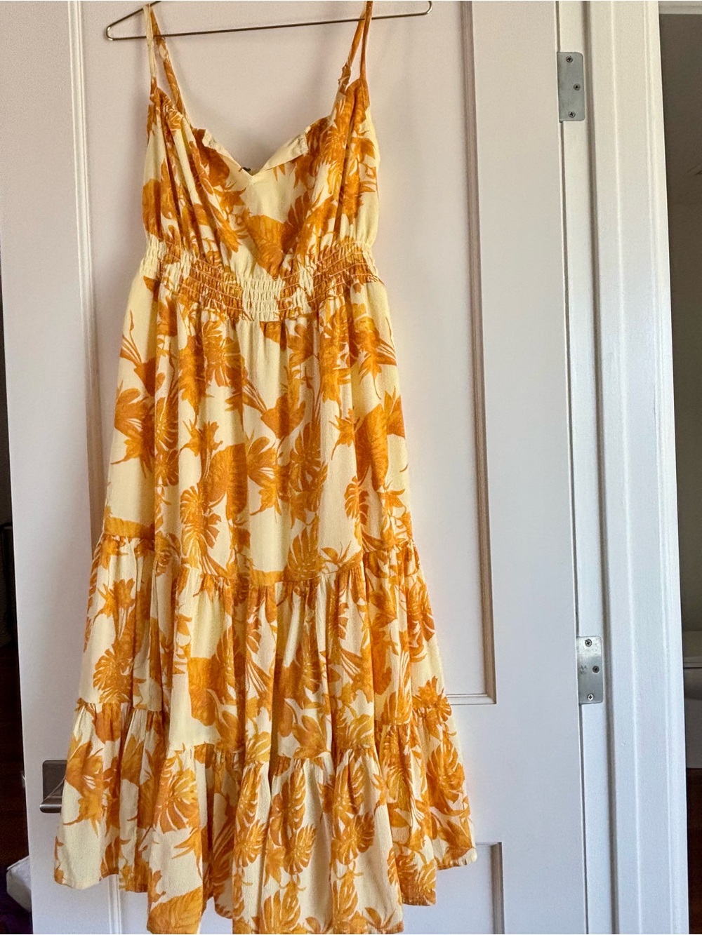 Banana Republic Yellow Floral Tiered Midi Dress